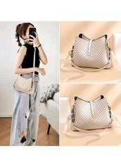 Huitich designer inspired shoulder bag for women in cream with black accents and crossbody strap