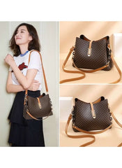 Huitich designer inspired shoulder bag for women in brown with tan straps and gold-tone hardware