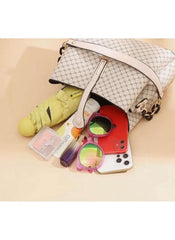 Huitich designer inspired shoulder bag for women in white with cross pattern and essentials inside