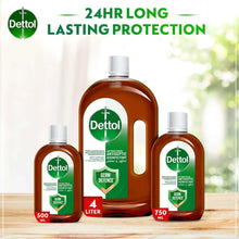 Dettol antiseptic disinfectant bottles, 500 ml and 750 ml, with green label