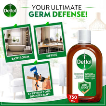 Dettol antiseptic disinfectant bottle with amber liquid, 750 ml, labeled front