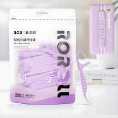 Dental Floss Picks 210 Count with Magnetic Travel Case, Lemon Double‑Strand 2‑in‑1 Floss Toothpick, Non‑Slip Design for On‑the‑Go & Office Use (Purple)
