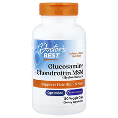 Glucosamine chondroitin MSM supplement bottle with orange cap, 150 veggie caps