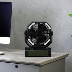 Geepas 8" Rechargeable Fan with LED Light- GF21220/ High Performance Fan with Working Time up to 30 Hours, 2 Years Warranty, Black