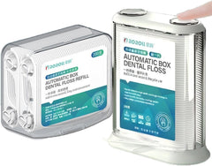 Automatic Dental Floss Dispenser Box, 300 Count 2-in-1 Floss & Toothpick Picks, One-Click Pop-Up, Non-Slip Handle, Refillable Container for Home and Travel (White)