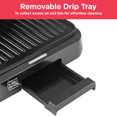 BLACK+DECKER 1300W Electric Panini Grill & Sandwich Maker, Non-Stick Plates, 180° BBQ Hinge, Double Grilling Area, Removable Drip Tray, Cool-Touch Handle – 2 Toast Capacity - PCG1300-B5