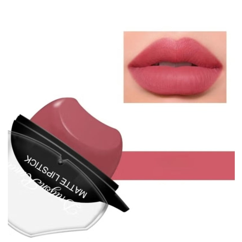 Huitich matte peach pink lipstick with smooth texture and applied swatch on lips