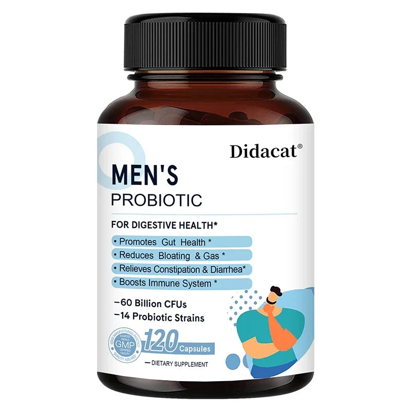 Mumzar men's probiotic supplement bottle with 120 capsules for digestive health support