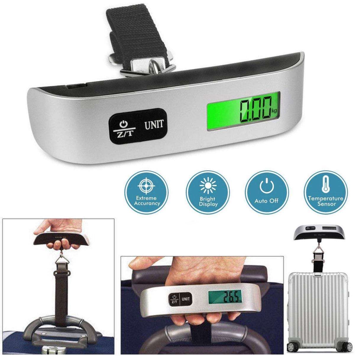 ULTECHNOVO digital luggage scale for travel with bright display and temperature sensor