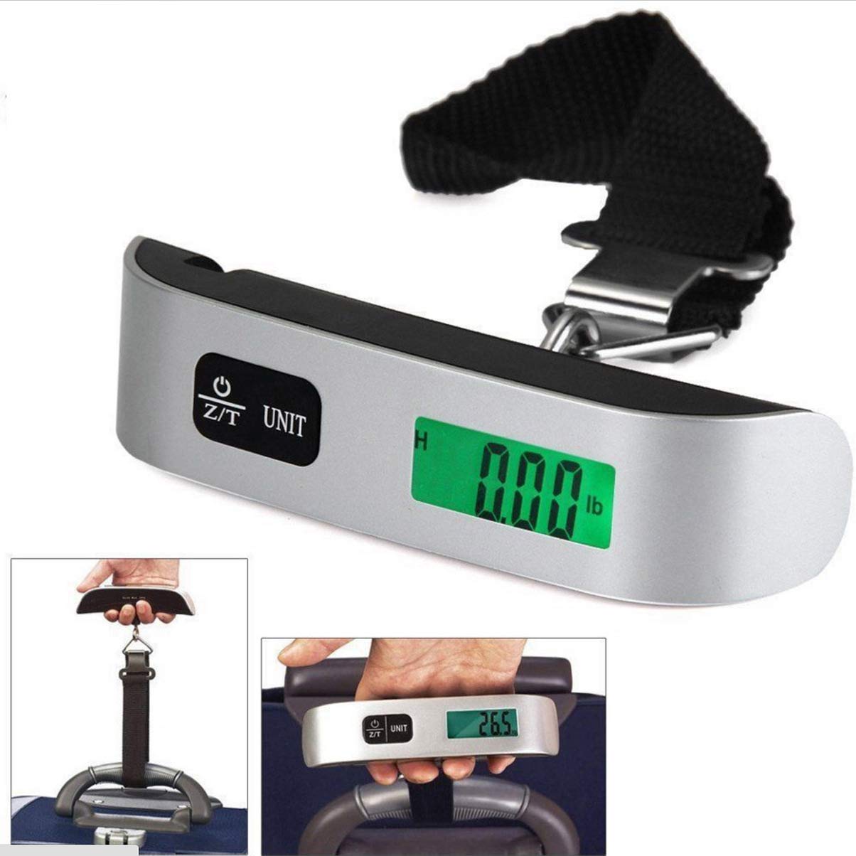 ULTECHNOVO digital luggage scale for travel with green backlit display and adjustable strap