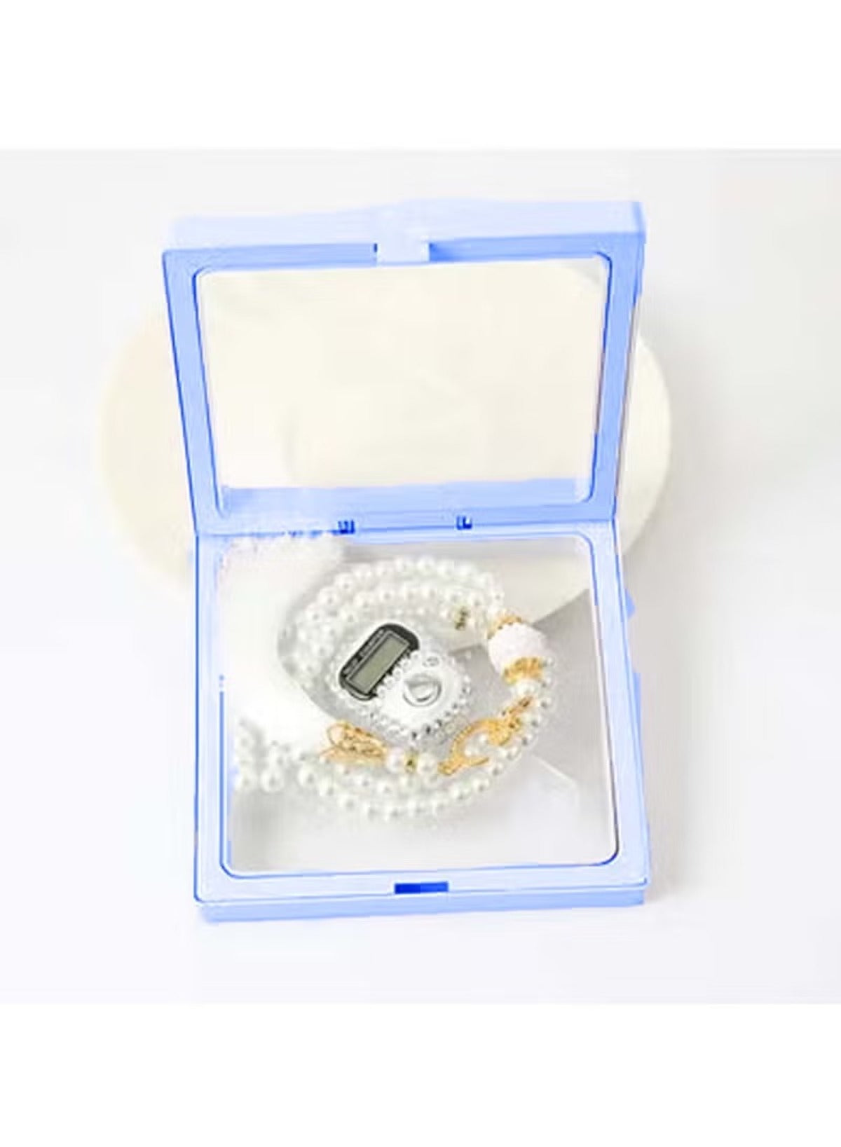 Huitich digital tasbeeh counter set displayed in a compact case with white beads and a digital counter