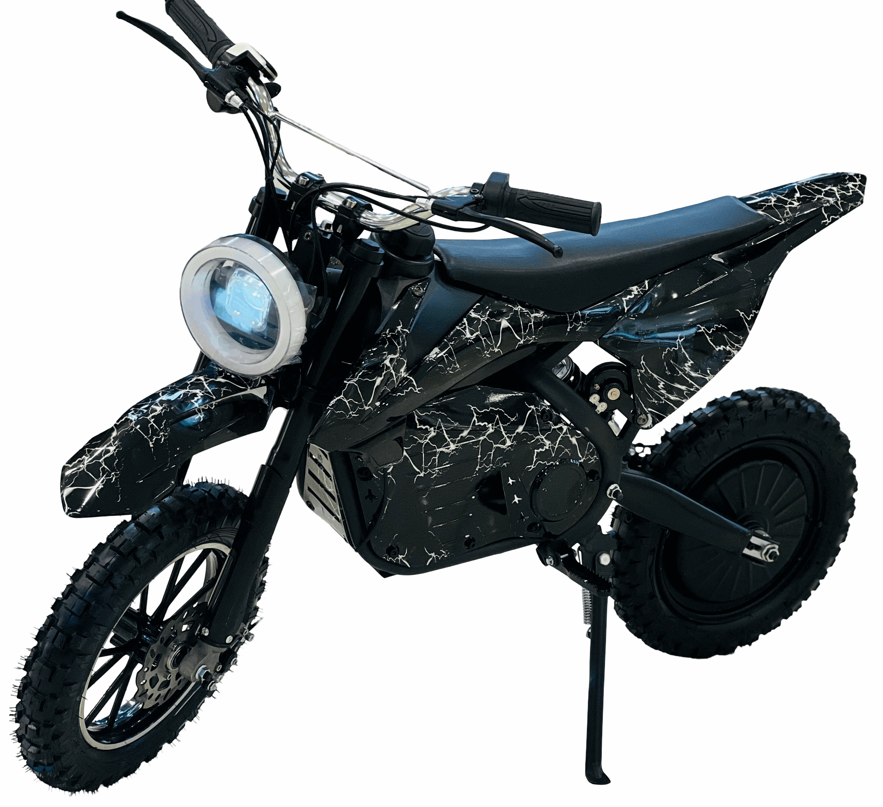 rohan wings black crackle dirt bike style off-road electric scooter for adults with knobby tires and round headlight