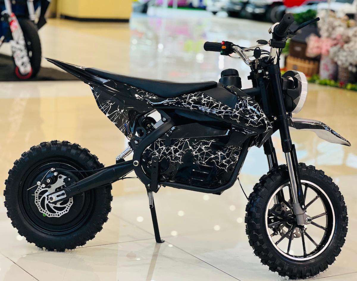 Rohan Wings black dirt bike style off-road electric scooter for adults with knobby tires and headlight