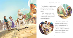Princess bedtime stories book illustration showing a white horse and children in a village setting