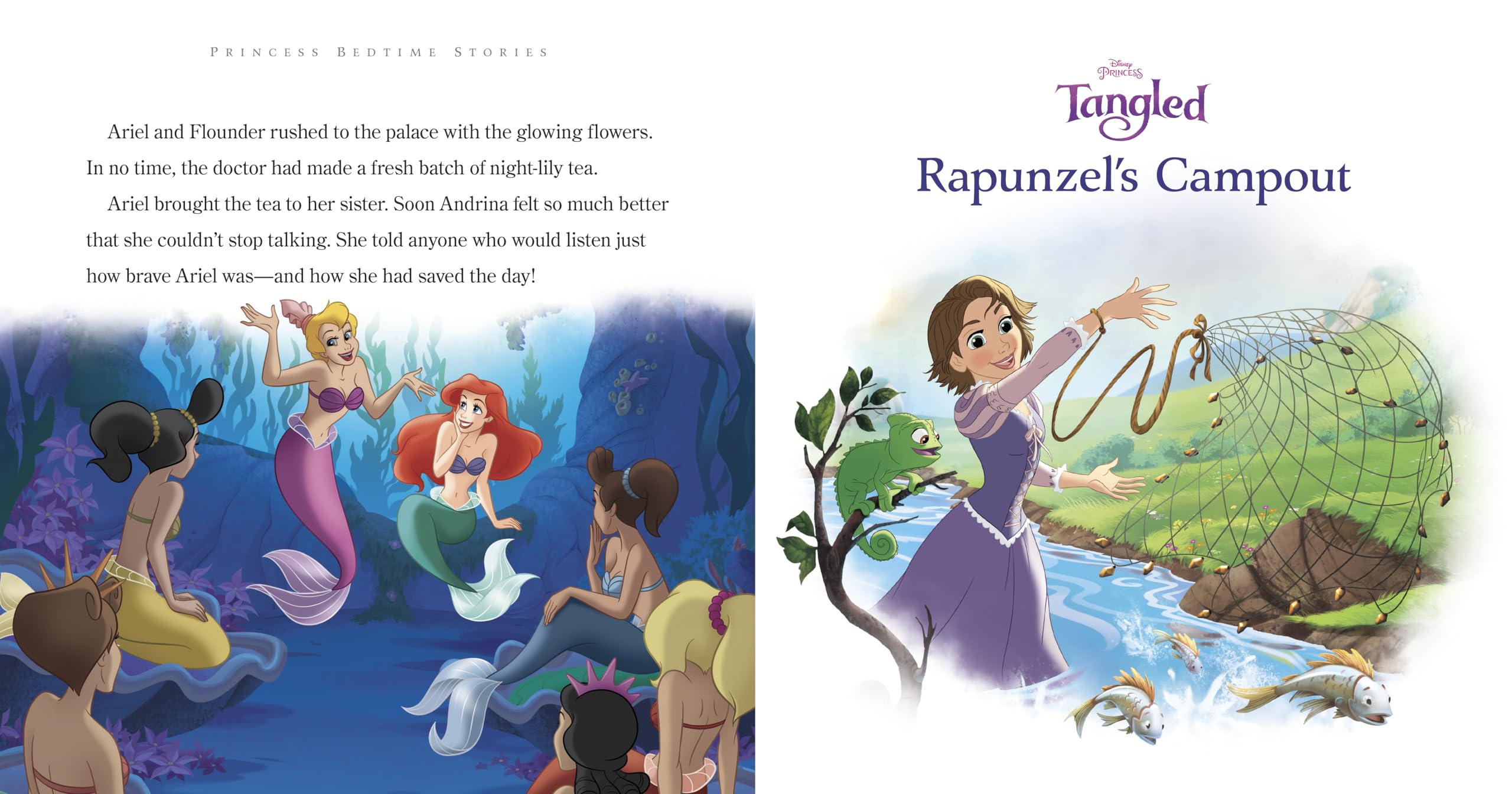 Tangled Rapunzel's Campout princess bedtime stories book featuring colorful illustrations of princesses and adventures