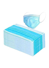Blue disposable face masks, stacked with ear loops