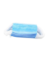 Blue disposable face masks with ear loops, folded stack