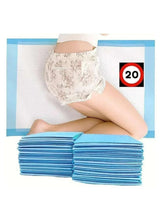Disposable underpads bundle, blue stack with beige patterned pad, 20-pack