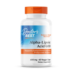 Doctors Best white bottle with orange cap of alpha lipoic acid 600 mg capsules supporting antioxidant function