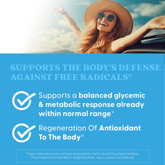 Doctors Best label with smiling woman and benefits text promoting alpha lipoic acid 600 mg capsules