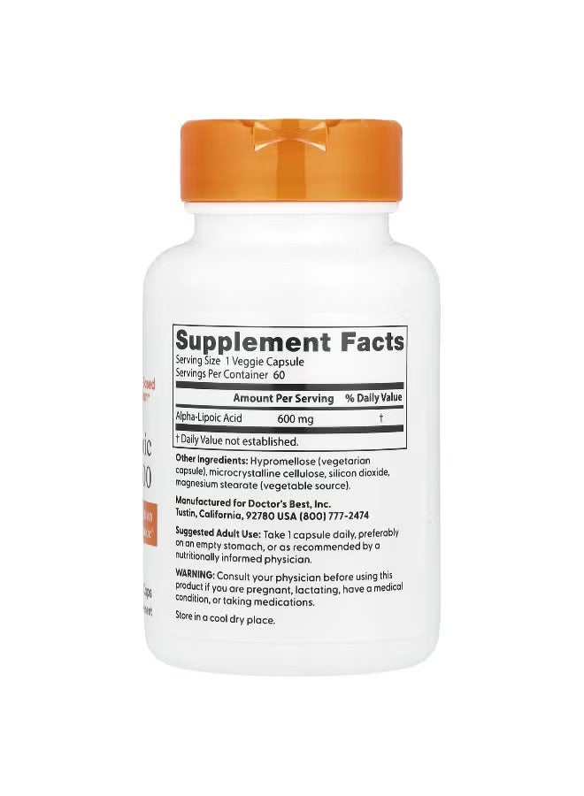 Doctor's BEST alpha lipoic acid 600 mg capsules in a white bottle with an orange lid