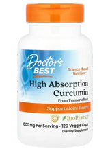 Doctor's BEST high absorption curcumin supplement bottle with orange cap, 120 veggie caps