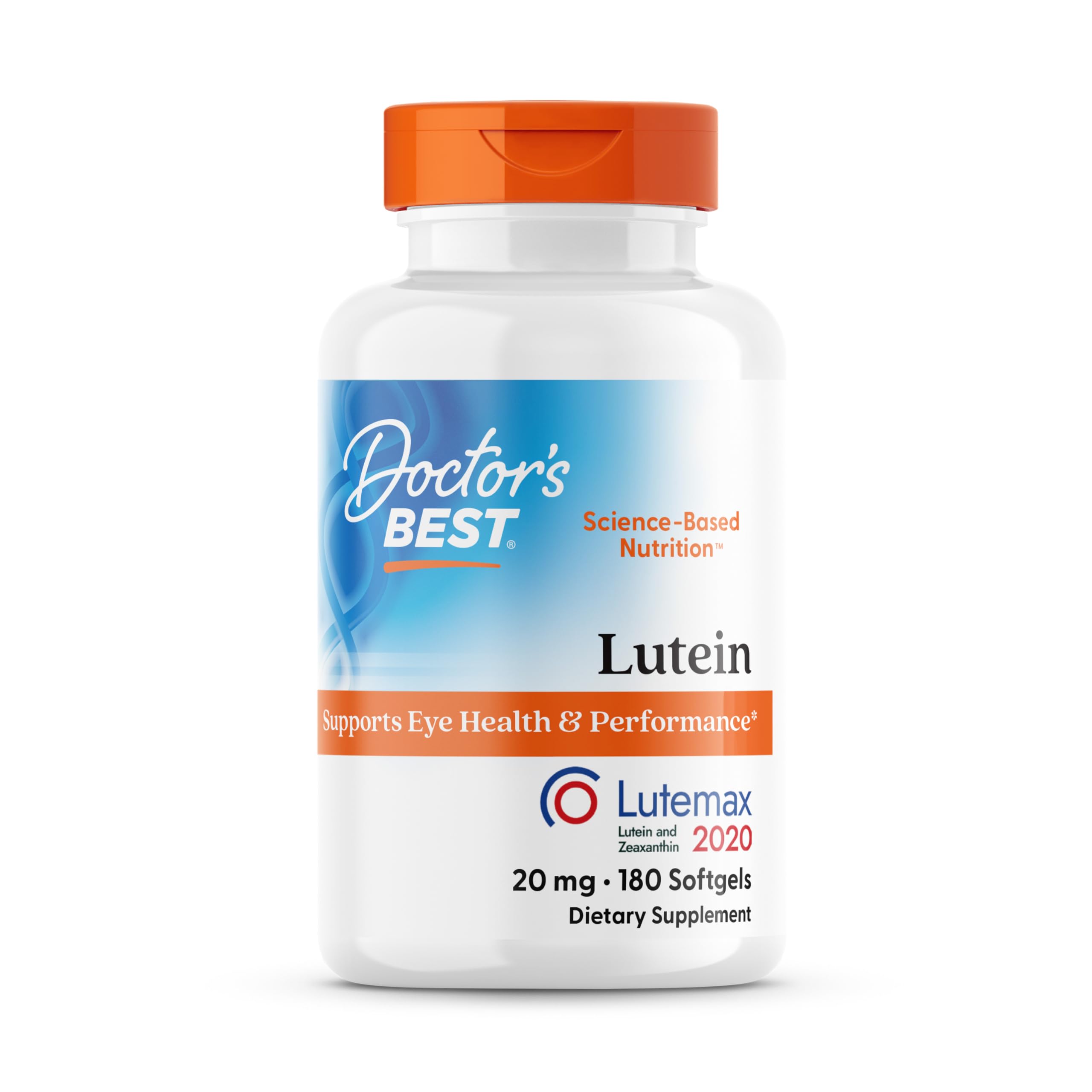 Doctor's Best Lutein 20mg UAE dietary supplement for eye health in a 180 softgel bottle
