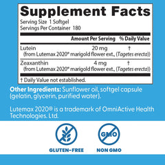 Doctor's Best Lutein 20mg UAE Supplement Facts with Lutein and Zeaxanthin Details