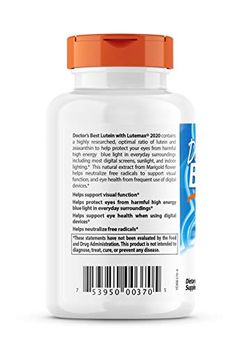 Doctor's Best Lutein 20mg UAE supplement bottle for eye health and protection from harmful blue light