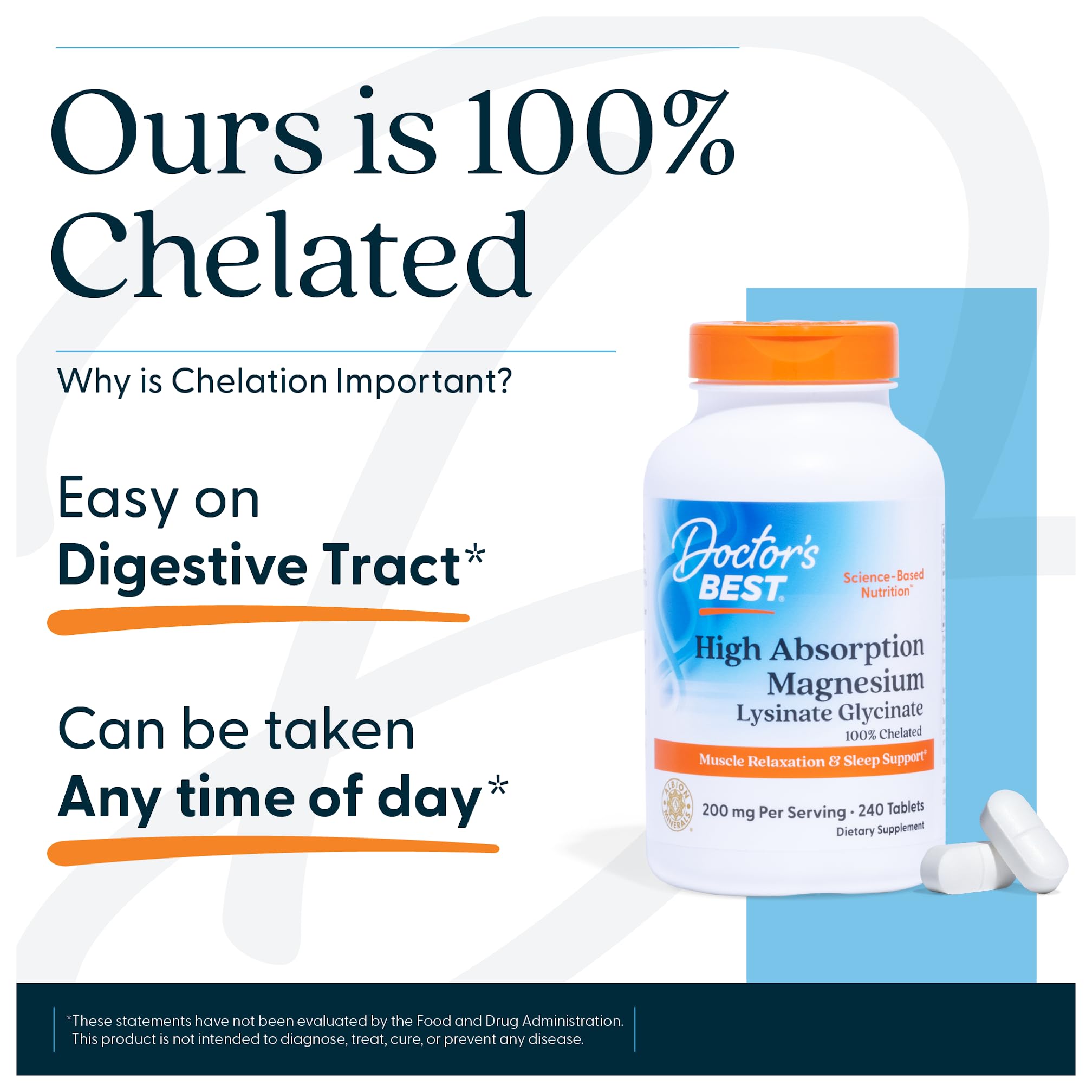 Doctor's BEST Magnesium Glycinate Supplement UAE in a white bottle with easy-to-read label and 240 tablets