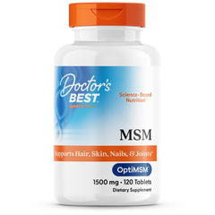 Doctor's BEST MSM supplement for hair skin and nails in a 120 tablet bottle with 1500 mg dosage