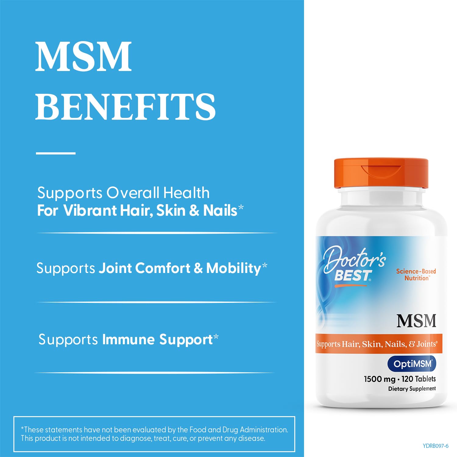 Doctor's BEST MSM supplement for hair skin and nails with 1500 mg in a bottle of 120 tablets