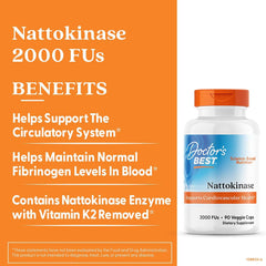 Doctors Best nattokinase supplement UAE bottle with 2000 FUs label and benefits panel