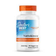 Nattokinase dietary supplement bottle with orange cap and label for 90 veggie caps