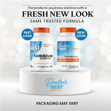 Nattokinase supplement bottles on pedestal with fresh new look packaging