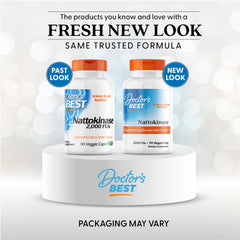 Doctors Best nattokinase supplement UAE two white bottles with orange caps showing past and new packaging
