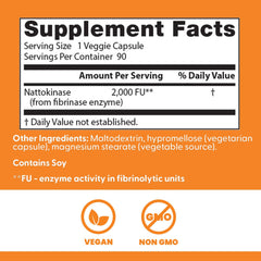 Doctors Best supplement facts label showing nattokinase 2000 FU per capsule with vegan non GMO icons nattokinase supplement UAE