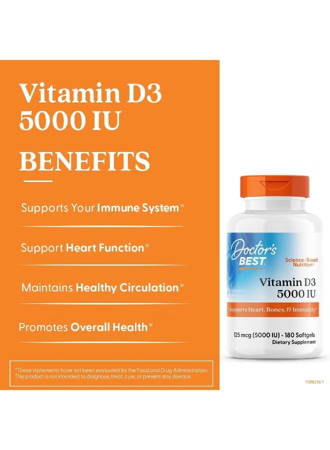 Doctor's BEST Vitamin D3 5000 IU softgels UAE promotes immune support, heart health, and overall wellbeing.