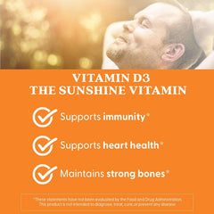 Doctors Best Vitamin D3 banner with man in sunlight and benefits list supports immunity heart Vitamin D3 5000 IU supplements UAE