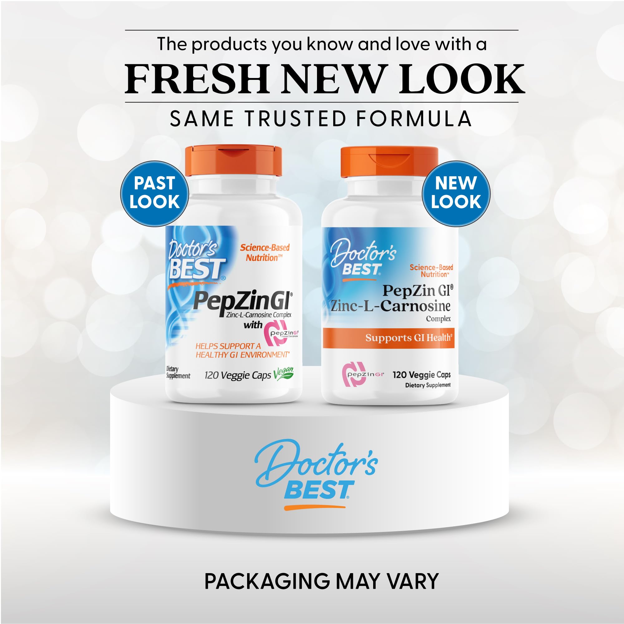 Doctors Best PepZin GI Zinc L Carnosine product showing old and new bottles on white display zinc carnosine supplement UAE