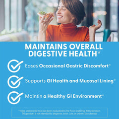 Doctors Best zinc carnosine supplement UAE image of woman eating with claims maintaining digestive health and GI support