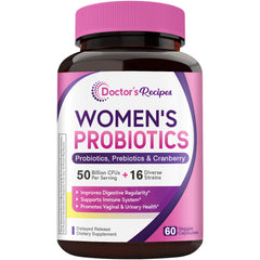 Doctors Recipes Womens Probiotics bottle labeled probiotics for women 50 billion CFU 60 veggie capsules