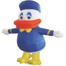 Inflatable Donald Duck character with blue body, orange beak, yellow feet