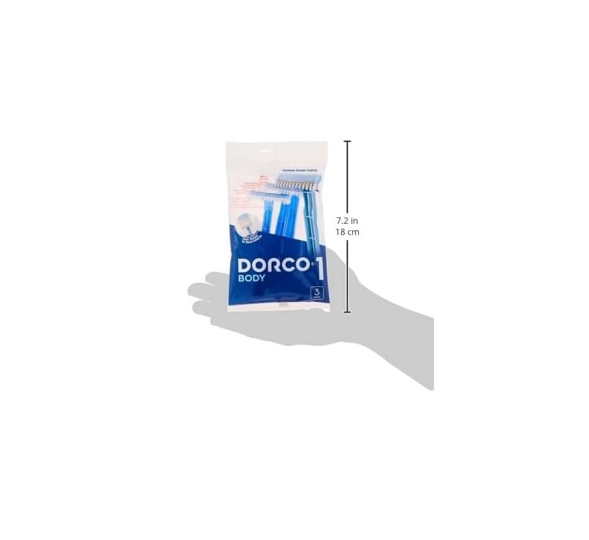 Dorco 1 Body pack of men's disposable razors UAE showing three blue handled razors in retail pouch