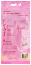 Dorco Shai3 disposable razor pack back, pink pouch with 3-blade feature details.