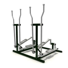 Dual user cardio fitness trainer with dual handles and wide foot pedals, green base
