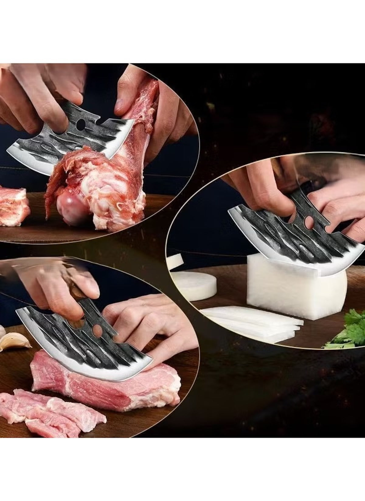 Huitich double-hole meat cutting knife slicing meat and vegetables on wooden board