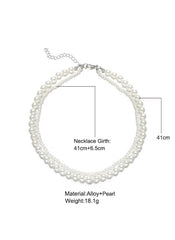 Huitich double layer pearl choker necklace with alloy and pearl material measuring 41 cm in length