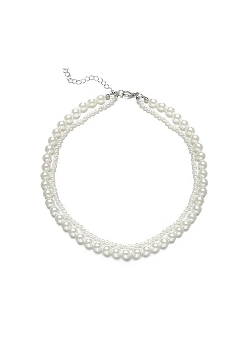 Huitich elegant double layer pearl choker necklace with white pearls and adjustable clasp