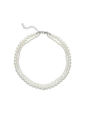 Huitich elegant double layer pearl choker necklace with white pearls and adjustable clasp